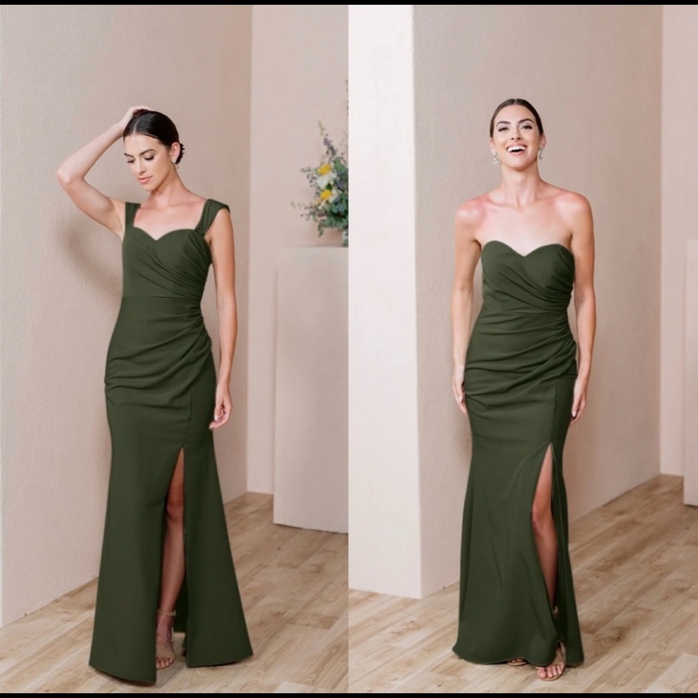 Revelry Ariel convertible crepe dress-deep olive